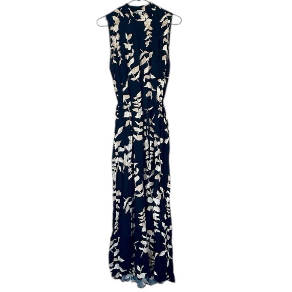 a new day Black and Cream Leaf Print High Neck Maxi Dress - Size: Large
